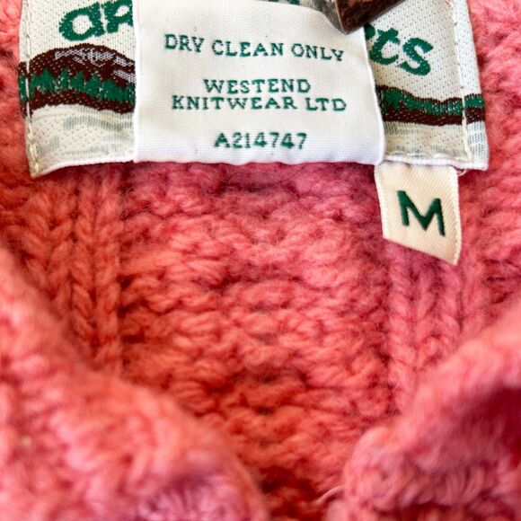 Aran Crafts Irish Merino Wool Coral Pink Collared Zip Cardigan Sweater-Women's M - Picture 7 of 8